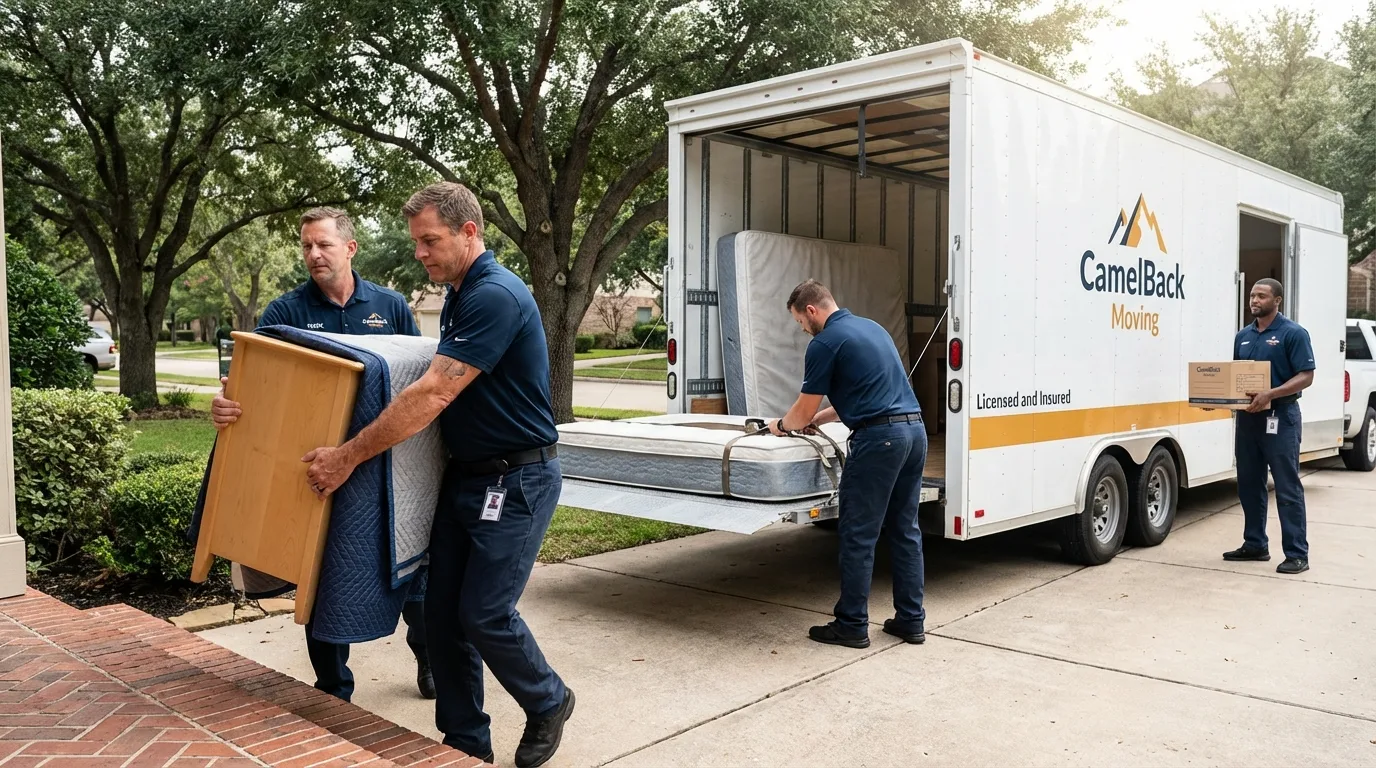 Crew loading residential truck for cross-state move from Oglala, SD